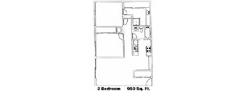 Caribbean Cove Anaheim, CA Two Bedroom Floor Plan 950 SF