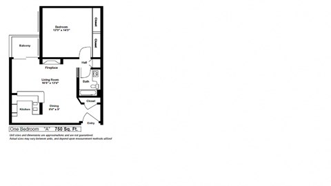 Kingsley Plaza Los Angeles, CA One Bedroom Floor Plan 750 SF