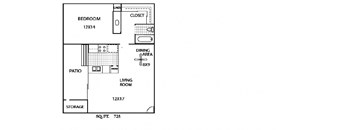 La Serena Rowland Heights, CA 1x1 Floor Plan 725 SF