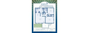 Marina Apartments & Boat Slips Long Beach, CA Two Bedroom One Bathroom Floor Plan 800 SF