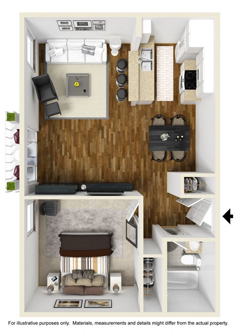 1 bedroom 1 bathroom Floor plan at Waterstone at Metro, Los Angeles, CA, 90034