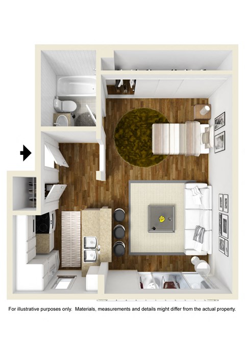 Studio 1 bathroom floor plan A at Waterstone at Metro, Los Angeles, California