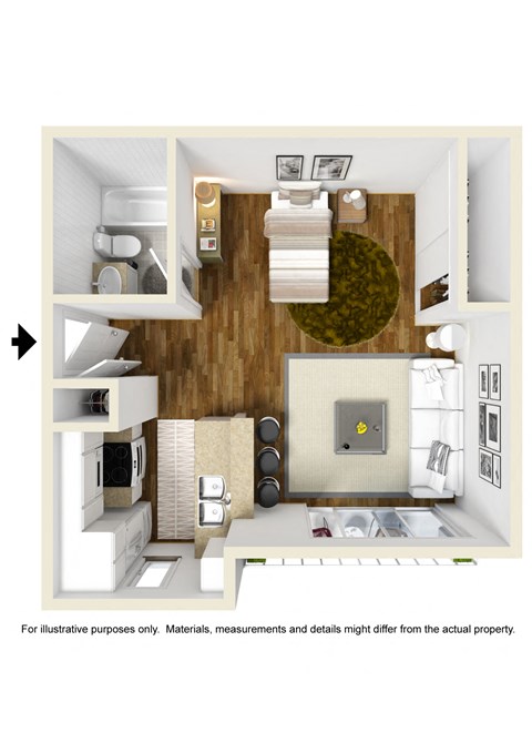 Studio 1 bathroom floor plan at Waterstone at Metro, Los Angeles