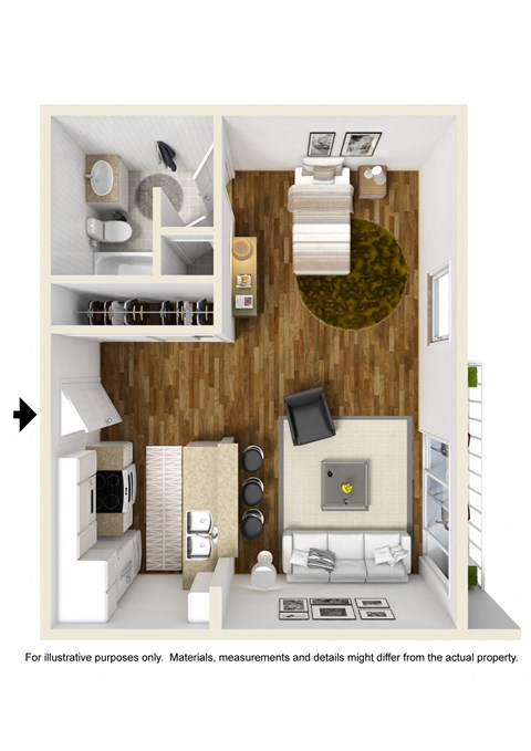 Studio 1 bathroom floor plan B at Waterstone at Metro, Los Angeles, California