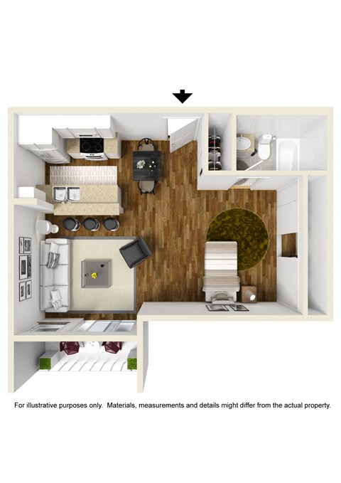 Studio 1 bathroom floor plan C at Waterstone at Metro, Los Angeles