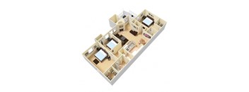 The Hampton 3 bedroom 2 bathroom  Floor Plan at Palmetto Place Apartments in Taylors SC