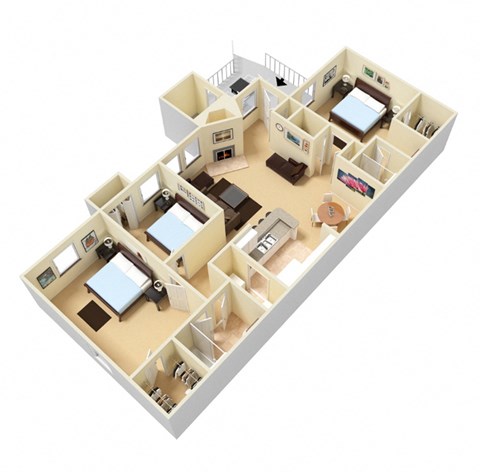 The Hampton 3 bedroom 2 bathroom  Floor Plan at Palmetto Place Apartments in Taylors SC