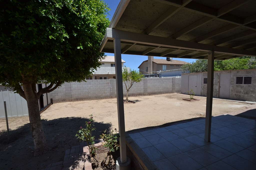 a view of the back yard from the patio