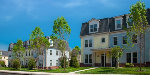 a row of houses on the side of a street