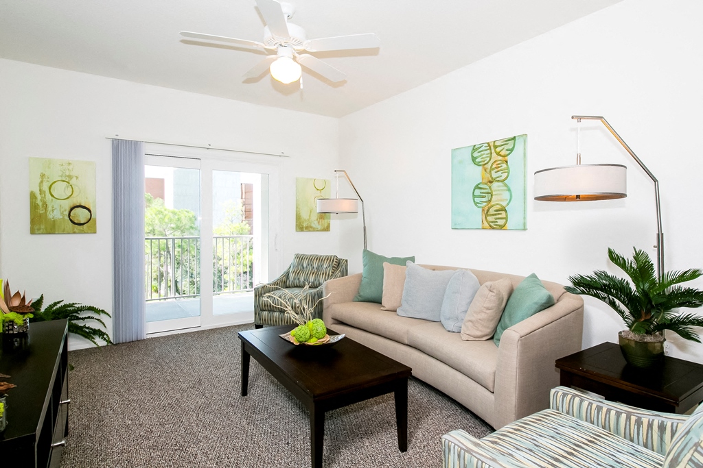 a living room with a couch and a coffee table