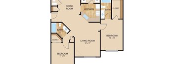 2 Bedroom_2 Bath Floor Plan, at Autumn Grove Apartments, 5380 South 156th St, NE 68135