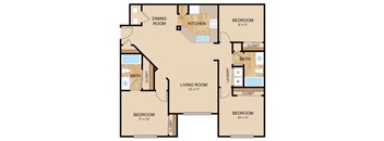 3 Bedroom_2 Bath Floor Plan, at Autumn Grove Apartments, 5380 South 156th St, Omaha