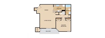 1 Bedroom 1 Bath Floor Plan, at Falgrove, The, 5410 S 111th Plz, Omaha, Nebraska