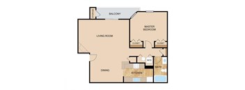 1 Bedroom 1 Bath Floor Plan, at Falgrove, The, 5410 S 111th Plz, Omaha, 68137