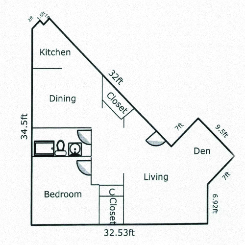 1 Bed, 1 Bath - Dining Room, Den