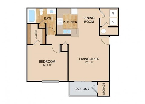 1 Bedroom 1 Bath Floor Plan, at Tiburon View Apartments, 16895 Oakmont Dr, Omaha, 68136