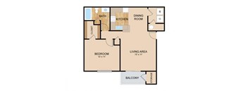 1 Bedroom_1 Bath Floor Plan, at Tiburon View Apartments, 16895 Oakmont Dr, Omaha, Nebraska