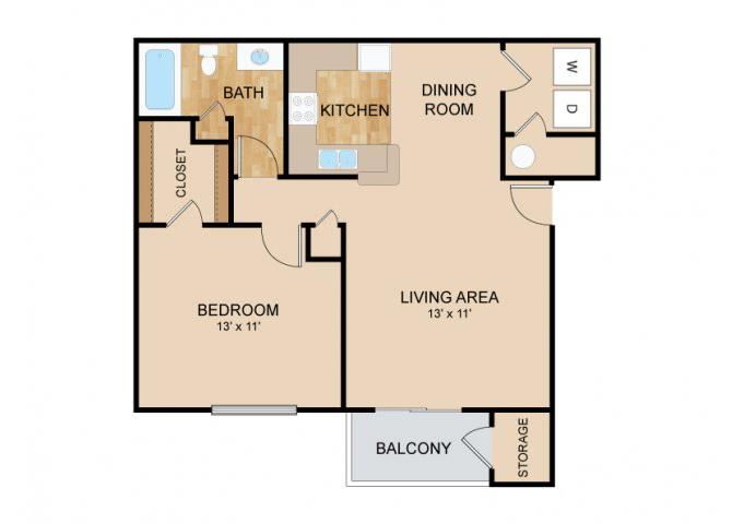 1 Bedroom_1 Bath Floor Plan 1 Bedroom_1 Bath Floor Plan, at Tiburon View Apartments, 16895 Oakmont Dr, Omaha, Nebraska