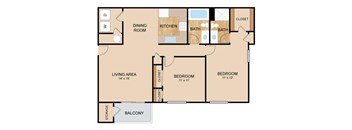2 Bedroom  2 Bath Floor Plan, at Tiburon View Apartments, Omaha, NE 68136