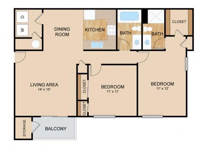 2 Bedroom 2 Bath Floor Plan 2 Bedroom 2 Bath Floor Plan, at Tiburon View Apartments, Omaha, NE 68136