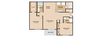 2 Bedroom  2 Bath Floor Plan, at Tiburon View Apartments, 16895 Oakmont Dr, NE 68136