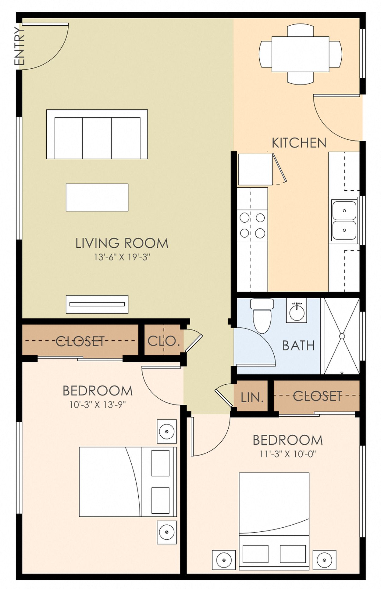 2 bedroom 1 bathroom floor plan 778 Sq.Ft. at South Mary Place, California, 94086