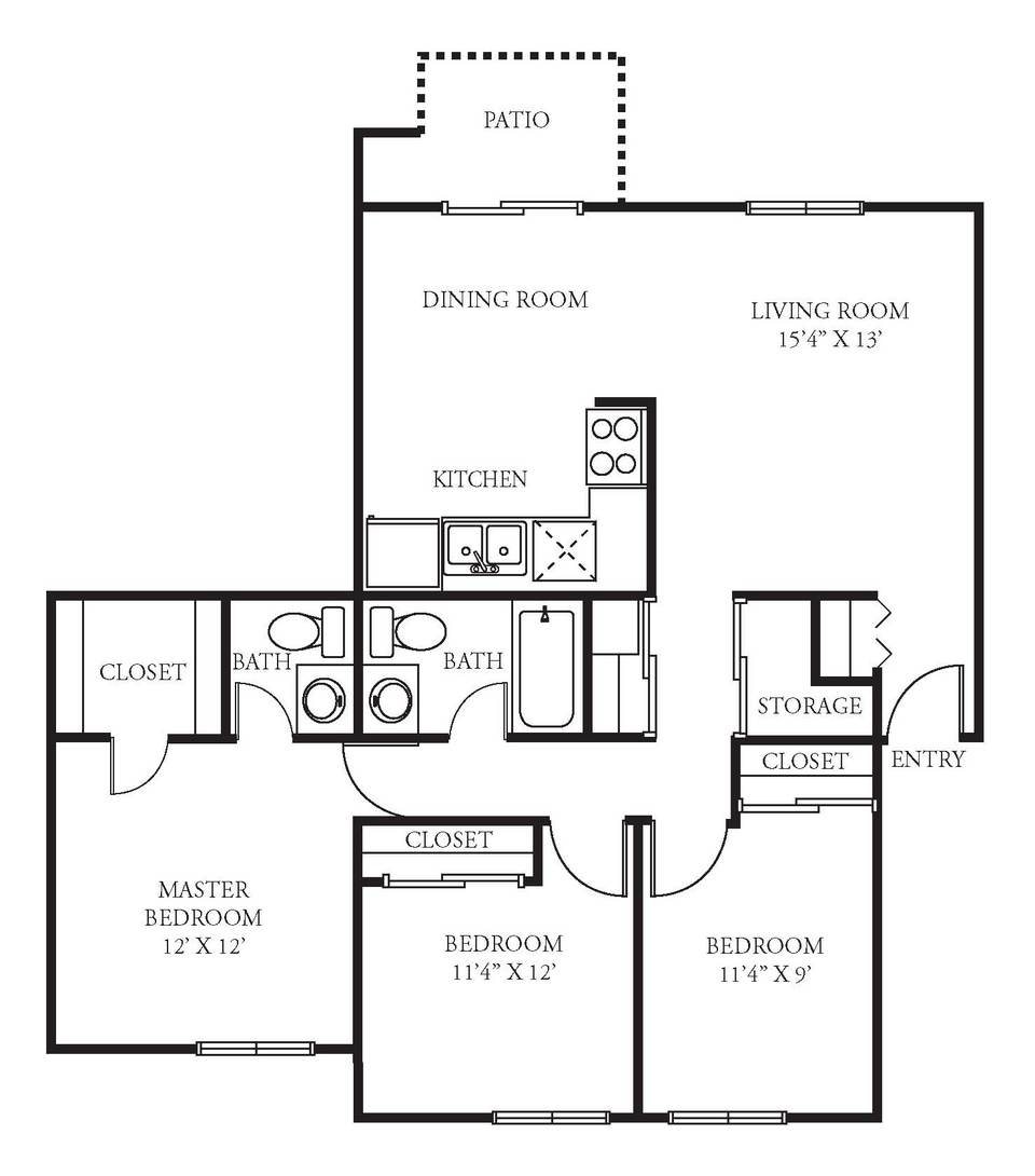 three bedroom floorplan