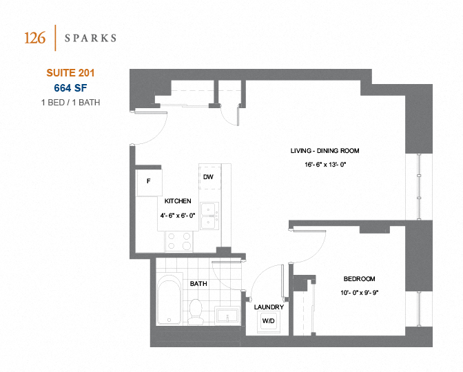 126 Sparks – 1 BED - 1 BATH - 664 SF – Apartment