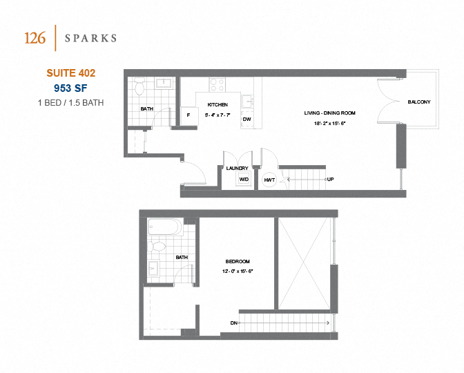 126 Sparks – 1 BED – 1.5 BATH - 953 SF – Apartment