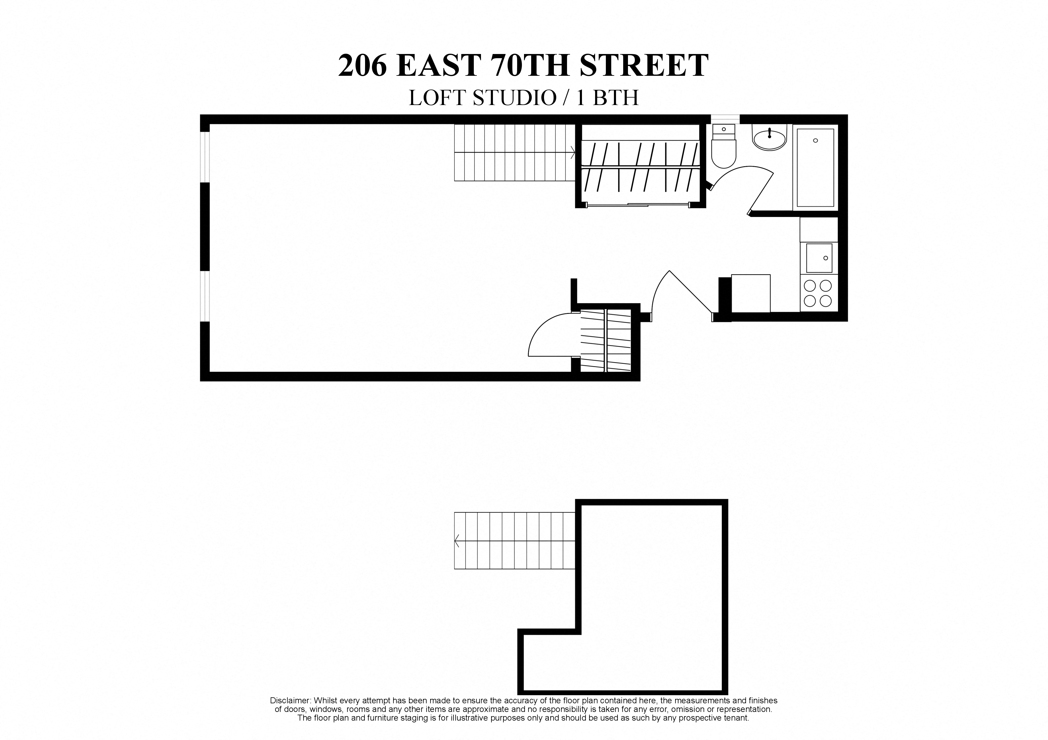 2D floor plan of loft studio at 206 East 70th street new york