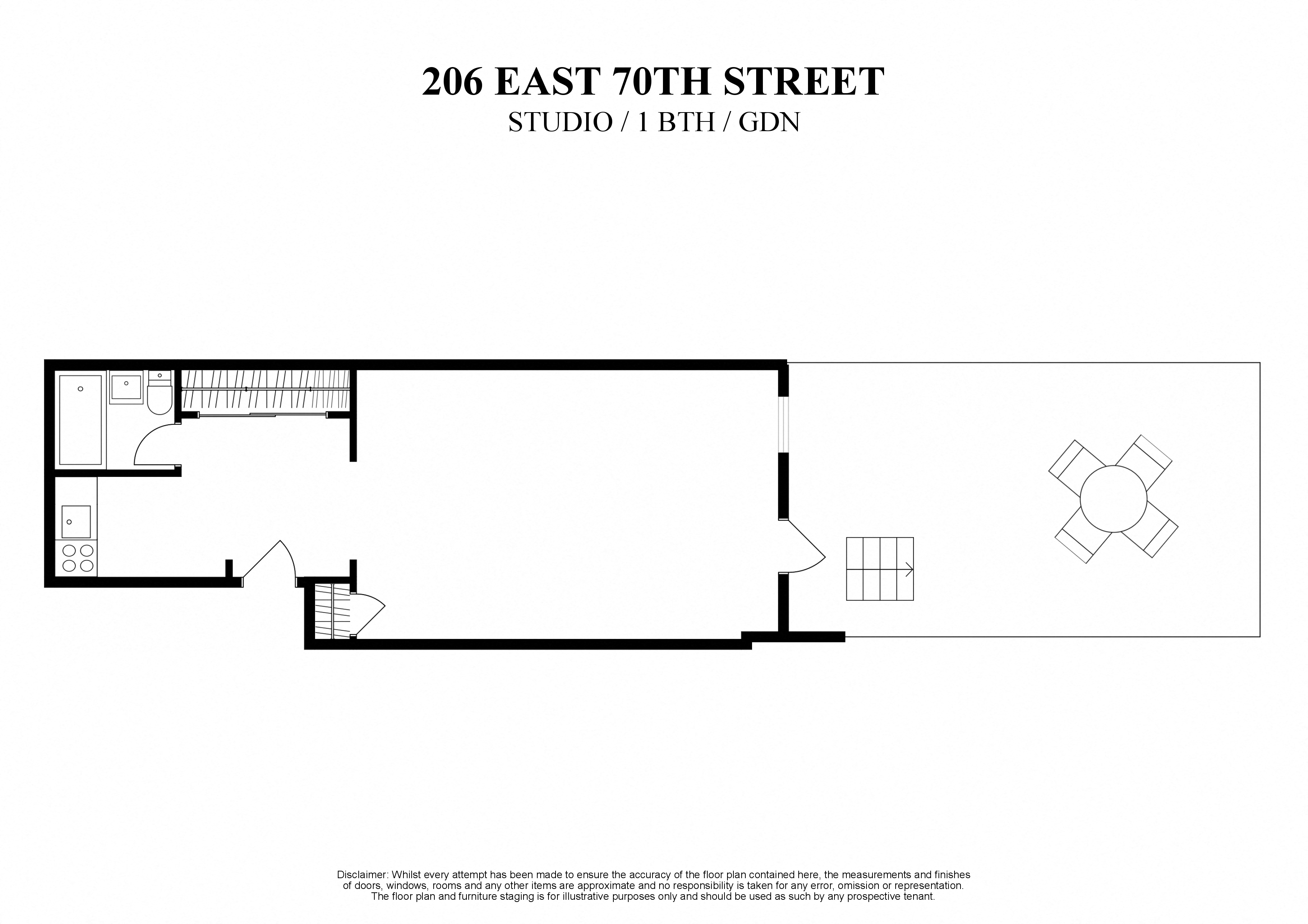 2D floor plan for Studio with private garden at 206 East 70th street New York