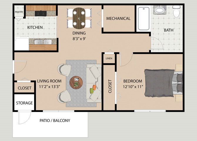 One Bedroom Floor Plan One Bedroom One Bath Floor Plan at Covington Square