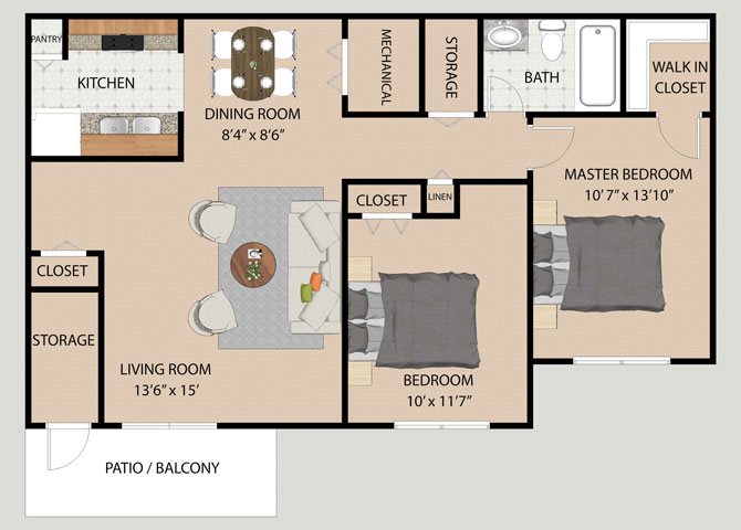 Two Bedroom Floor Plan Two Bedroom Two Bathroom Floor Plan at Covington Square