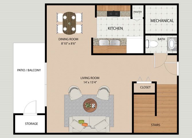 Three Bedroom Floor Plan Three Bedroom 1.5 Bathroom Floor Plan at Covington Square