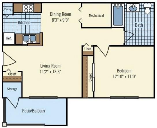 One Bedroom Floor Plan 1