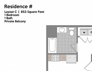 1 Bedroom 1 Bath Floor Plan 1 Bedroom 1 Bath Floor Plan at The Waverly at Neptune, Neptune, NJ