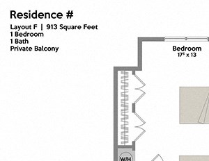 Layout F 1 Bedroom 1 Bathroom Floor Plan Layout F 1 Bedroom 1 Bathroom Floor Plan at The Waverly at Neptune, Neptune