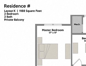 2 Bedroom 2 Bath Floor Plan 2 Bedroom 2 Bath Floor Plan at The Waverly at Neptune, Neptune, NJ