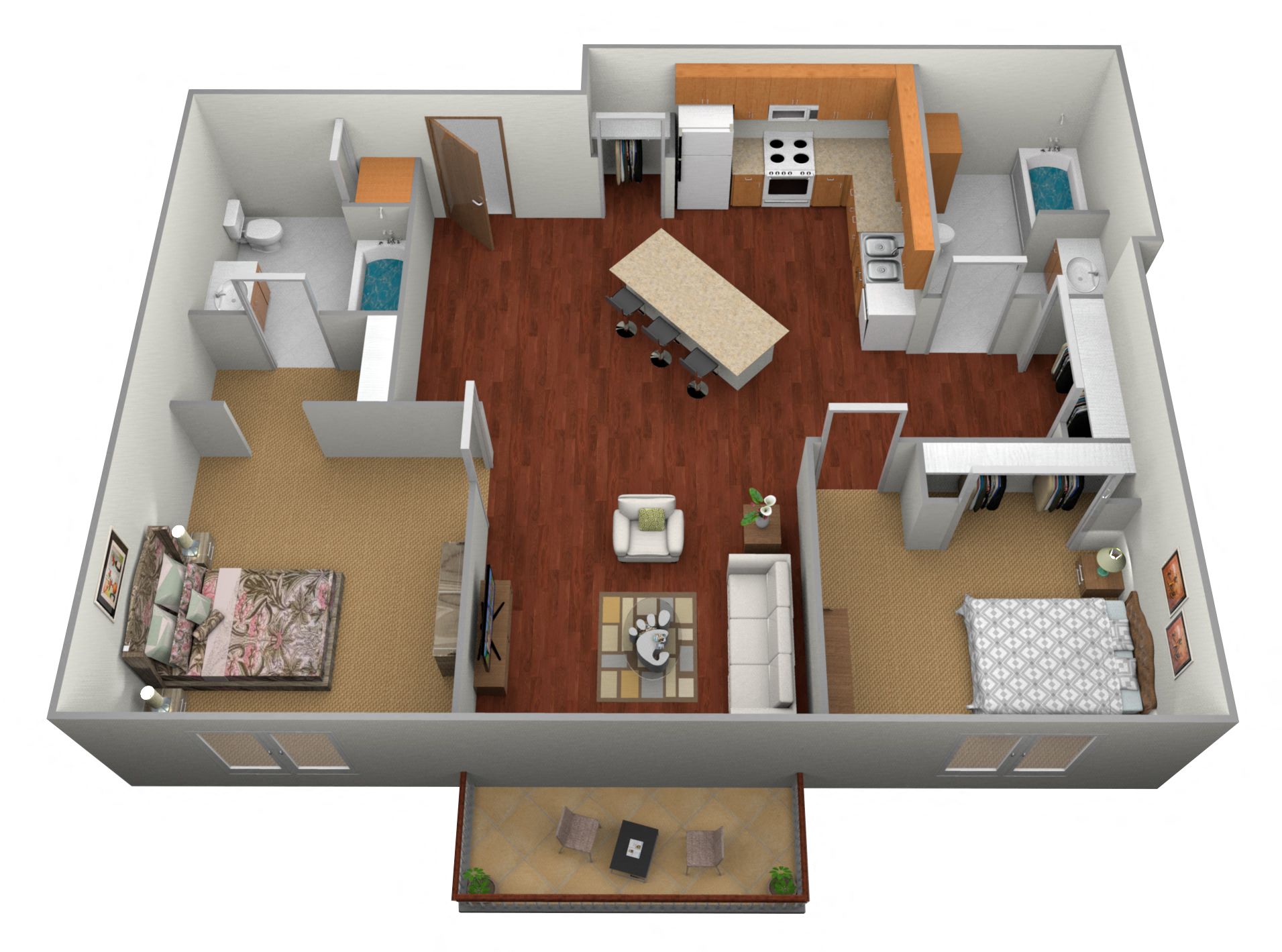 2 bedroom 2 bathroom Floor Plan at Pelican Heights Apartments, Detroit Lakes, 56501