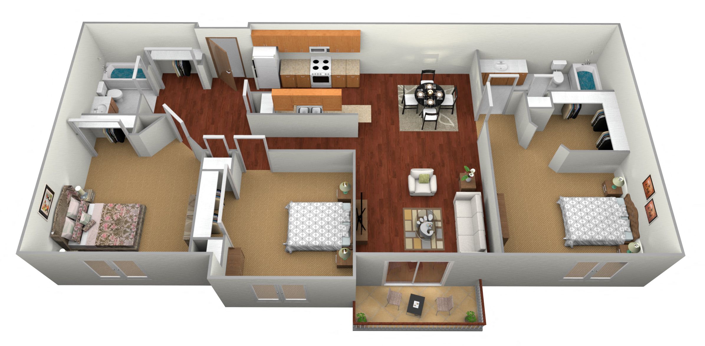 3 bed 2 bath Floor Plan at Pelican Heights Apartments, Minnesota, 56501