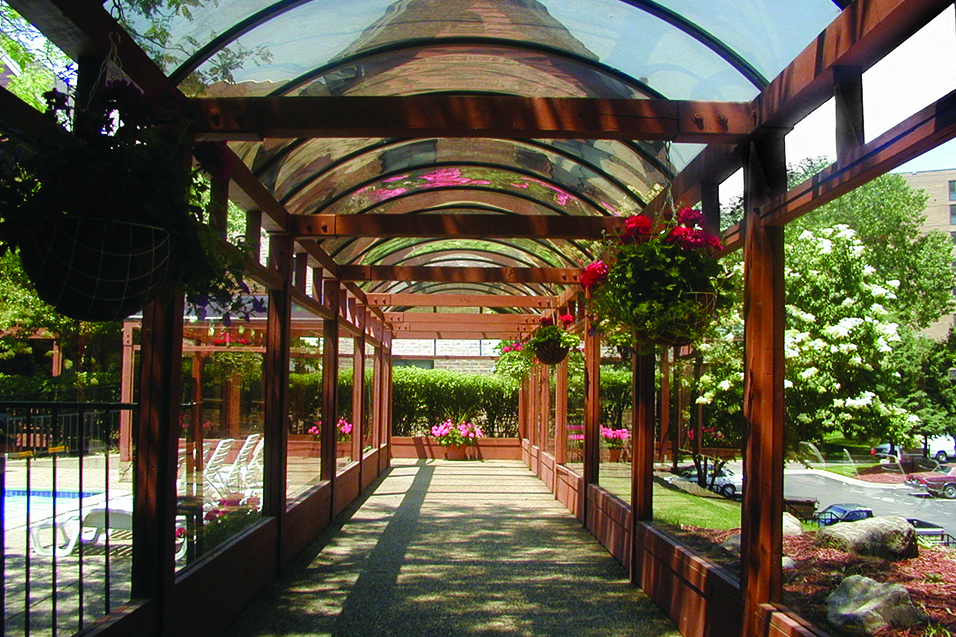 Underneath shaded sun terrace