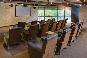 Theater room with a projector and three rows of viewing chairs - Photo Gallery 16