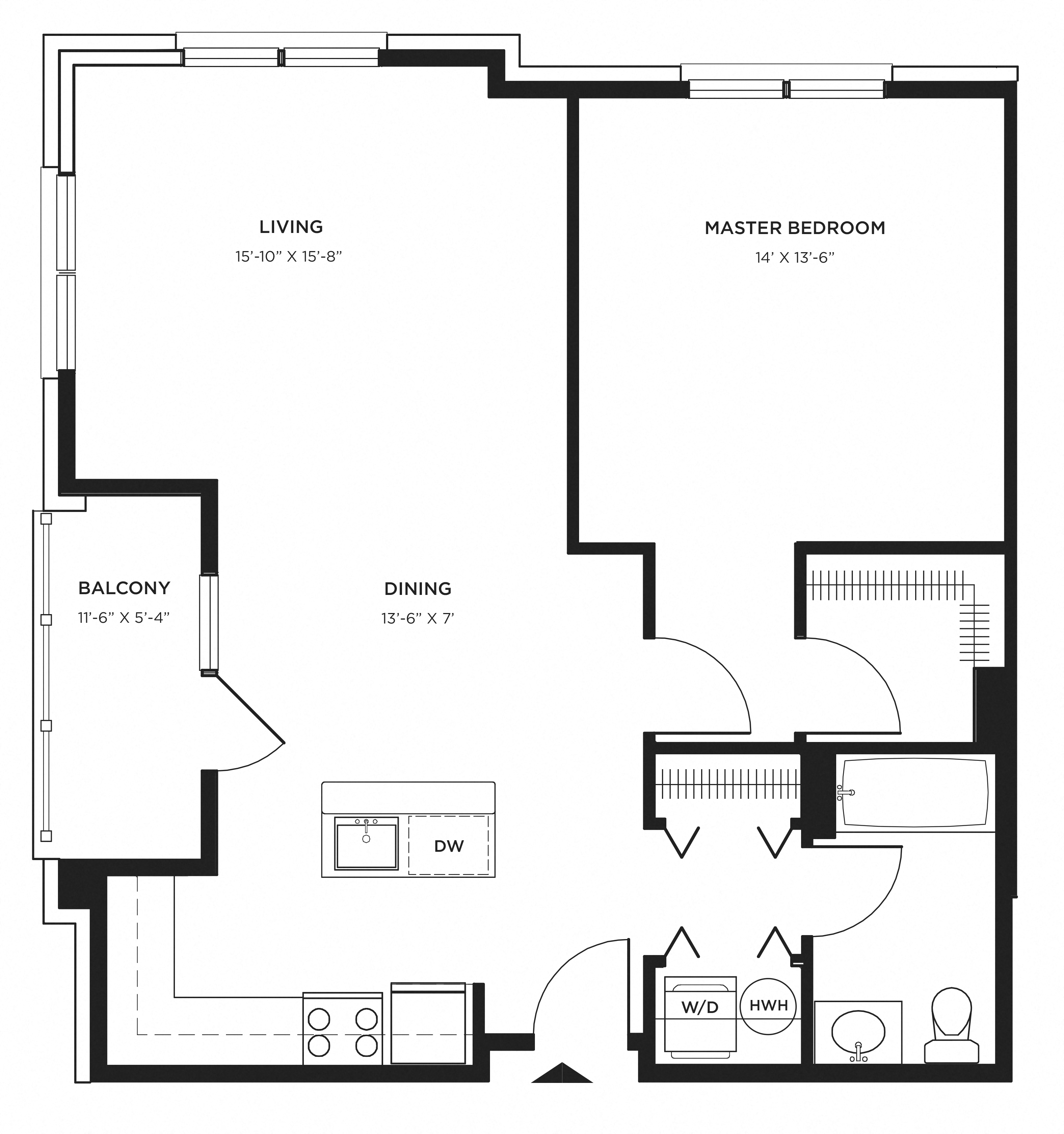854 SF Floor Plan at Pier Village Apartments, Long Branch, New Jersey