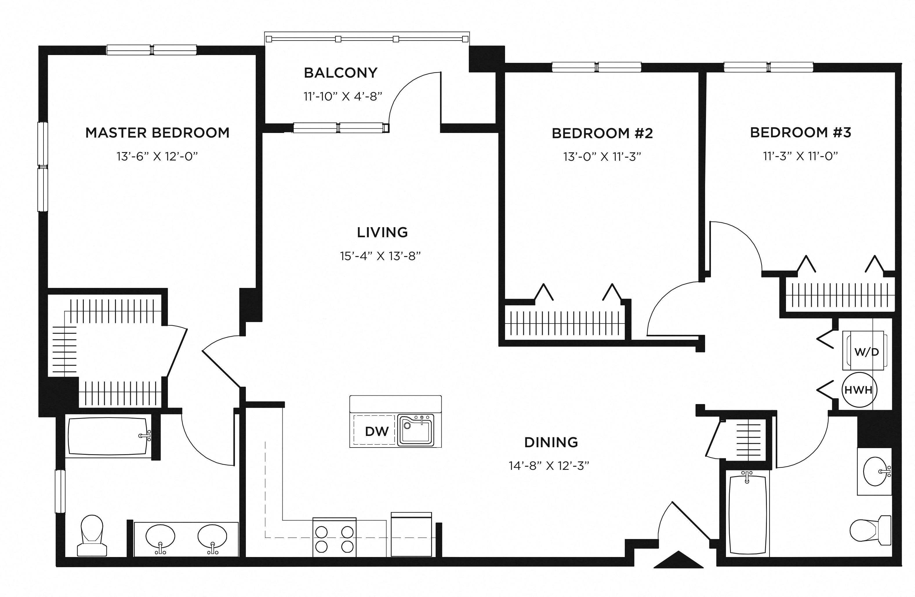 1728 SF Floor Plan at Pier Village Apartments, New Jersey, 07740