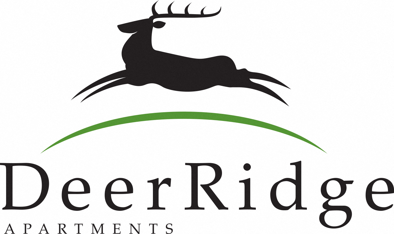 A logo for DeerRidge Apartments featuring a black silhouette of a deer.