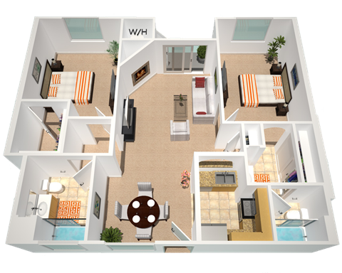 floor plan of unit 21 at The Village Apartments, California, 91406