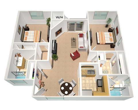 floor plan of unit 22b at The Village Apartments, Van Nuys, 91406