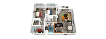 a floor plan of a two bedroom apartment with two bathrooms and a balcony at Legacy Apartments, California