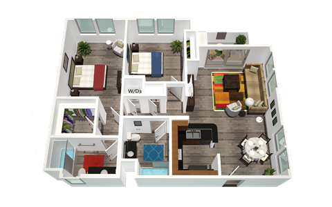 a floor plan of a two bedroom apartment with two bathrooms and a balcony at Legacy Apartments, California