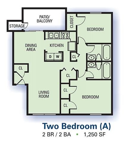Aspen Pointe Two Bedroom Floor Plan 1,250sq ft Aspen Pointe Two Bedroom Floor Plan 1,250sq ft
